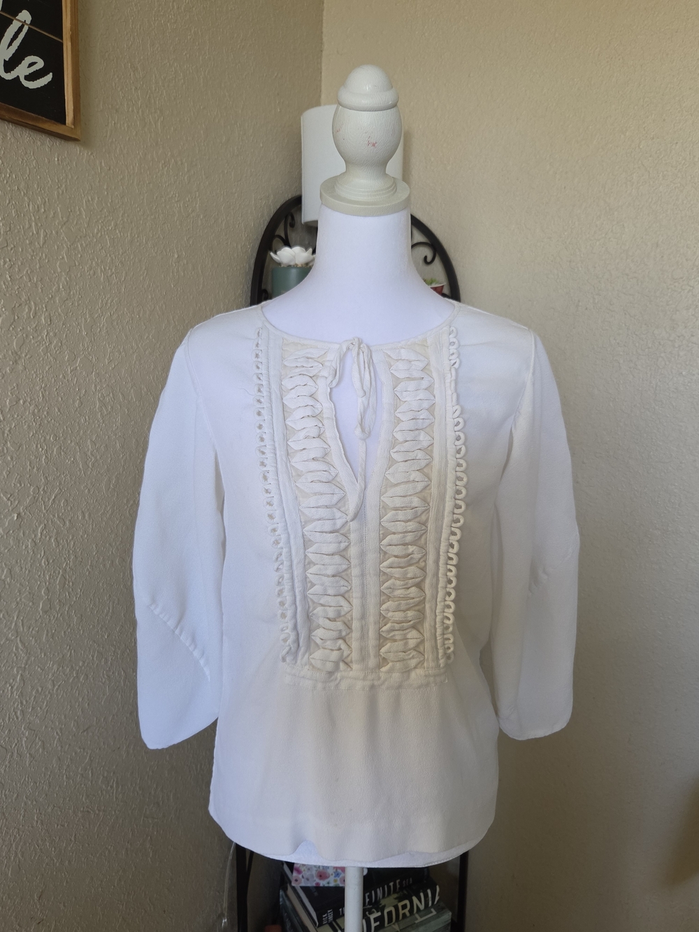 Diane Von Furstenberg White Lace-Trim Peasant Blouse